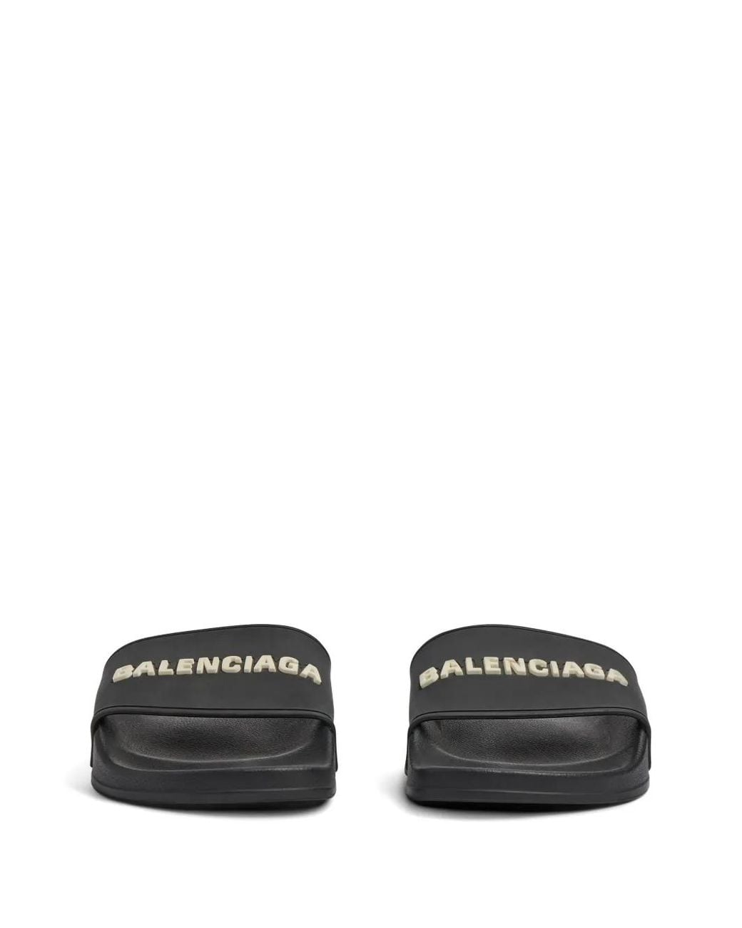 Balenciaga White Embossed-Logo Slides for men