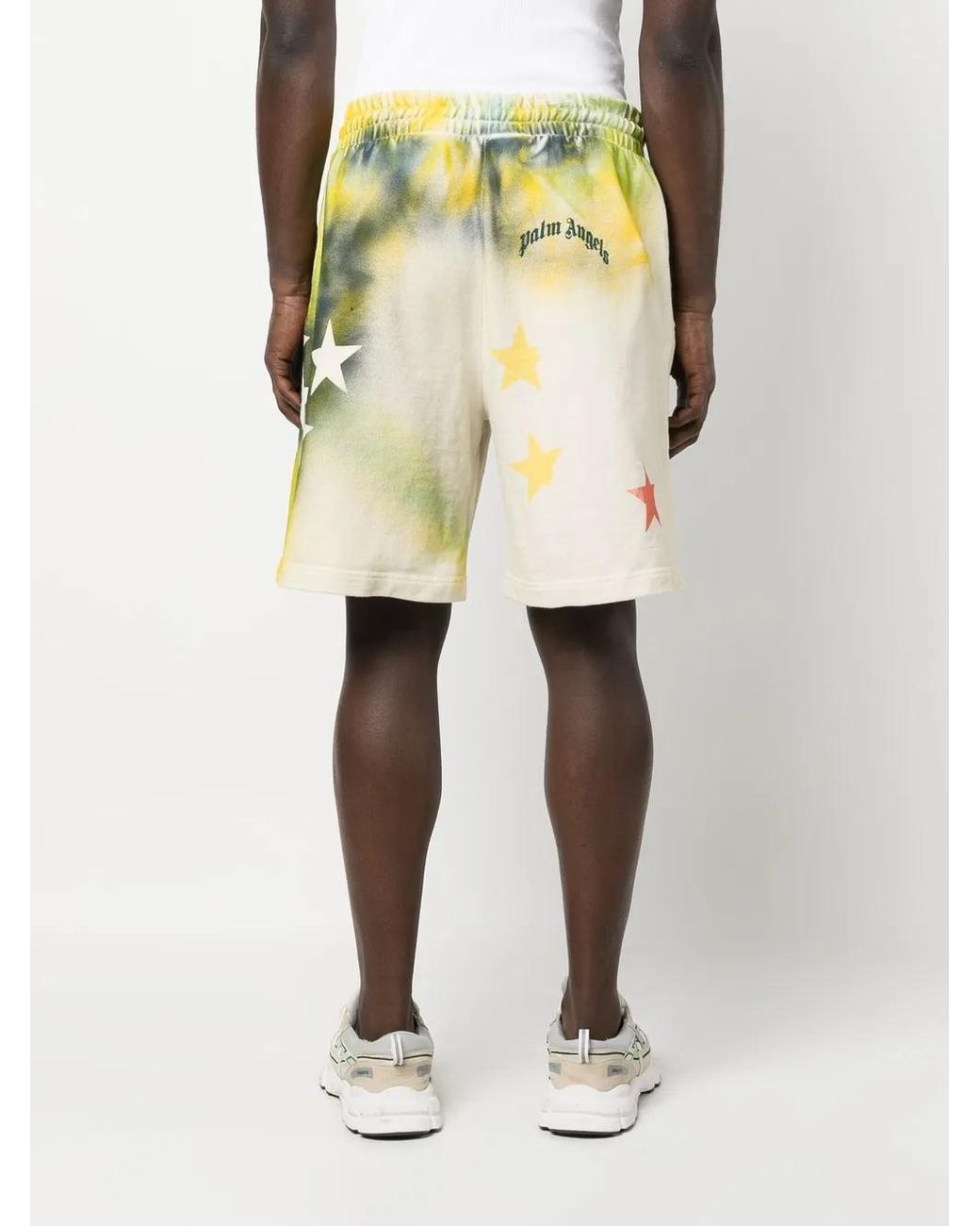 Palm Angels Green Star Sprayed Track Shorts for men