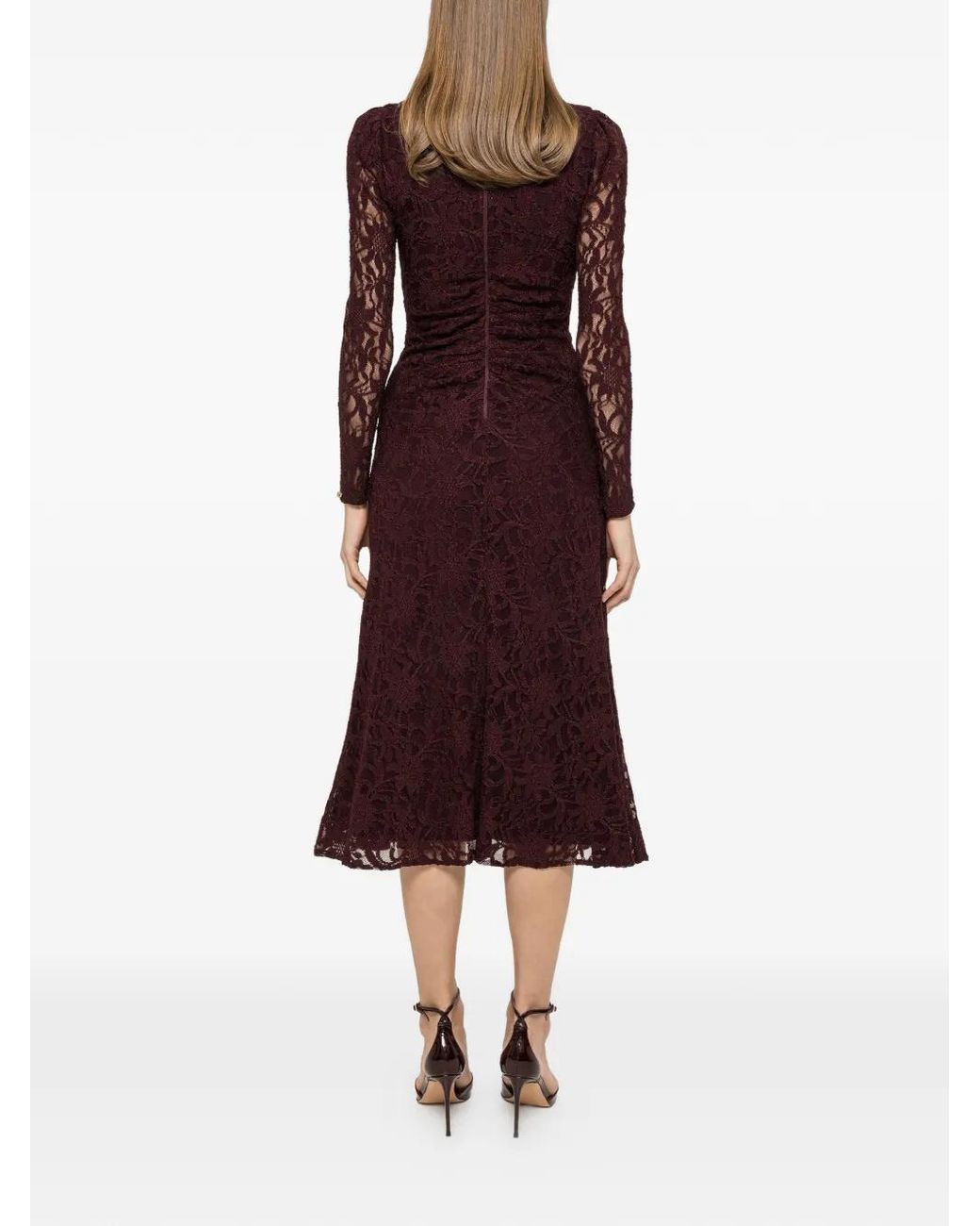 Nissa Red Floral Applique Lace Dress