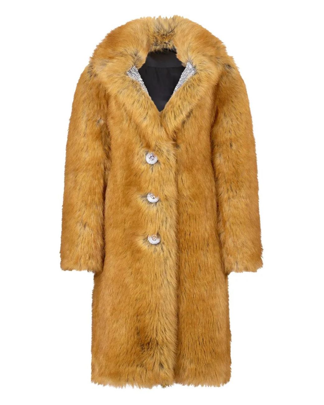 Rabanne Yellow Embellished-Lapel Fur Coat
