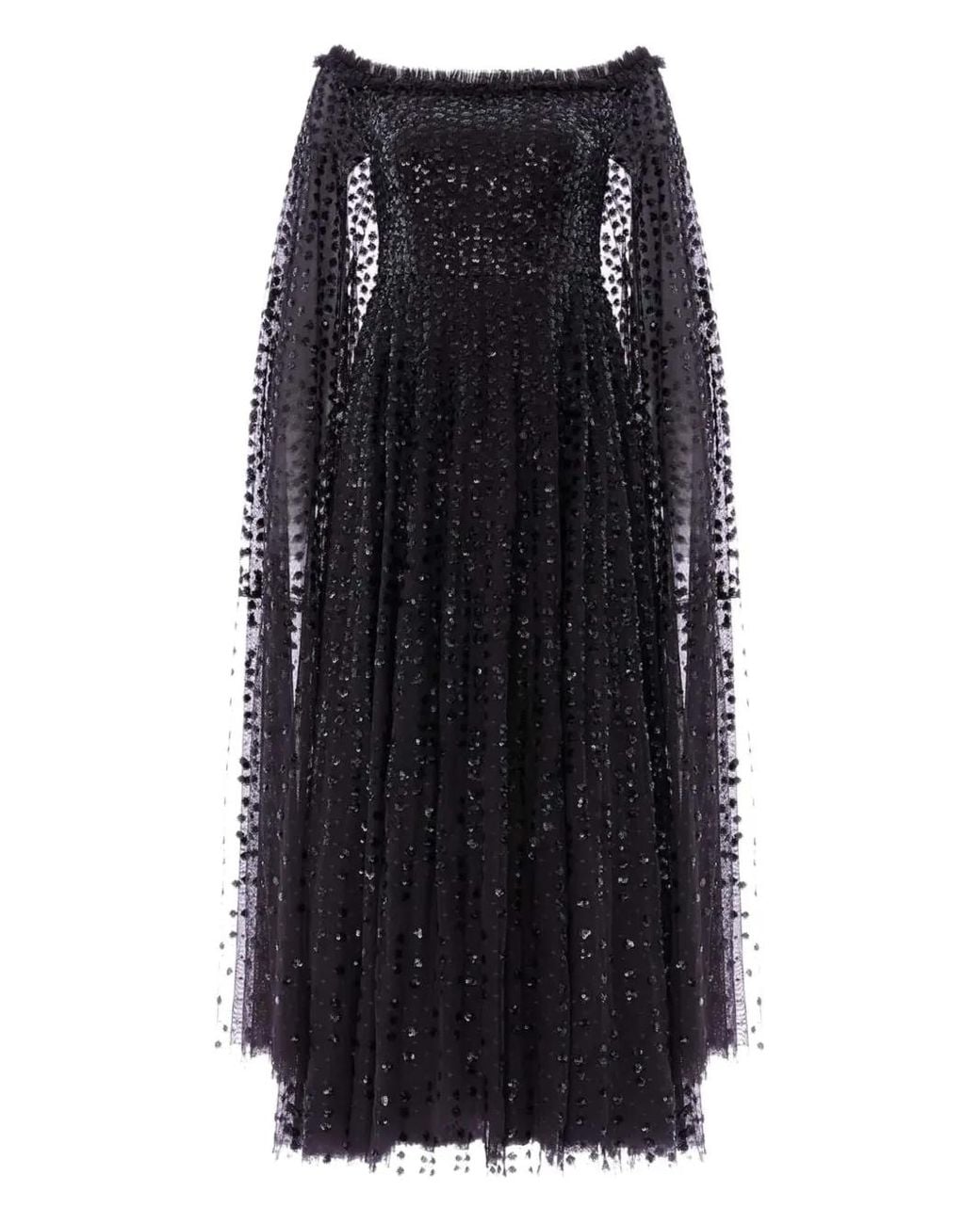 Needle & Thread Black Raindrop Cape-Detail Midi Dress