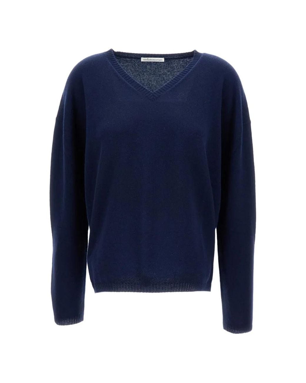 #MSM Blue Ribbed-Hem V-Neck Sweater