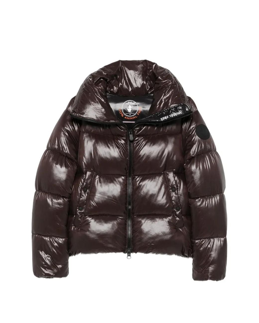 Save The Duck Brown Quilted High-Neck Jacket