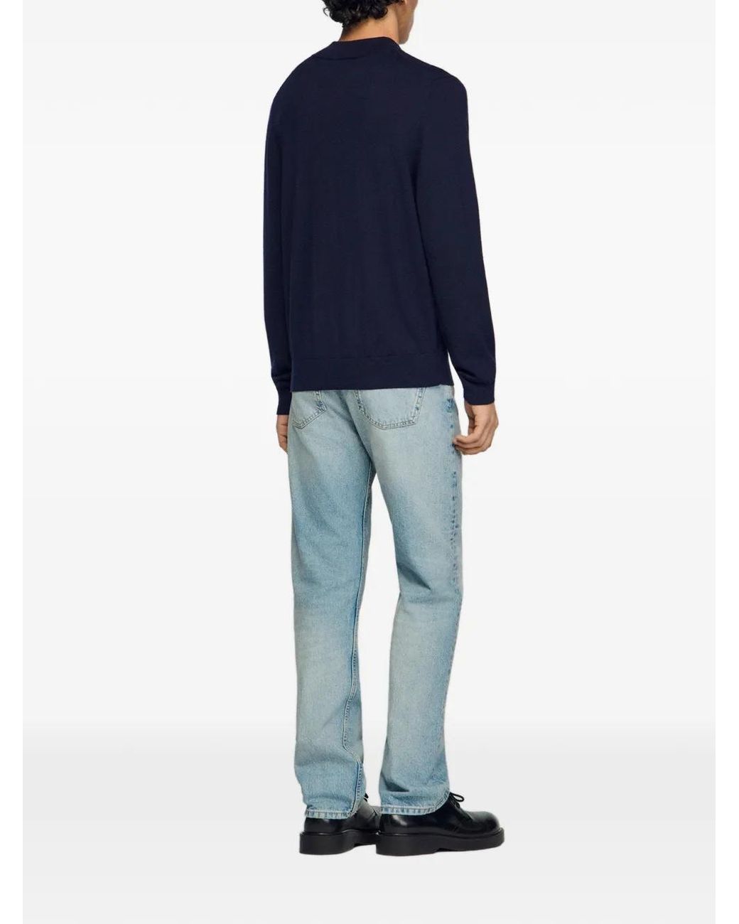 Sandro Blue Wool Sweater With High Neck for men