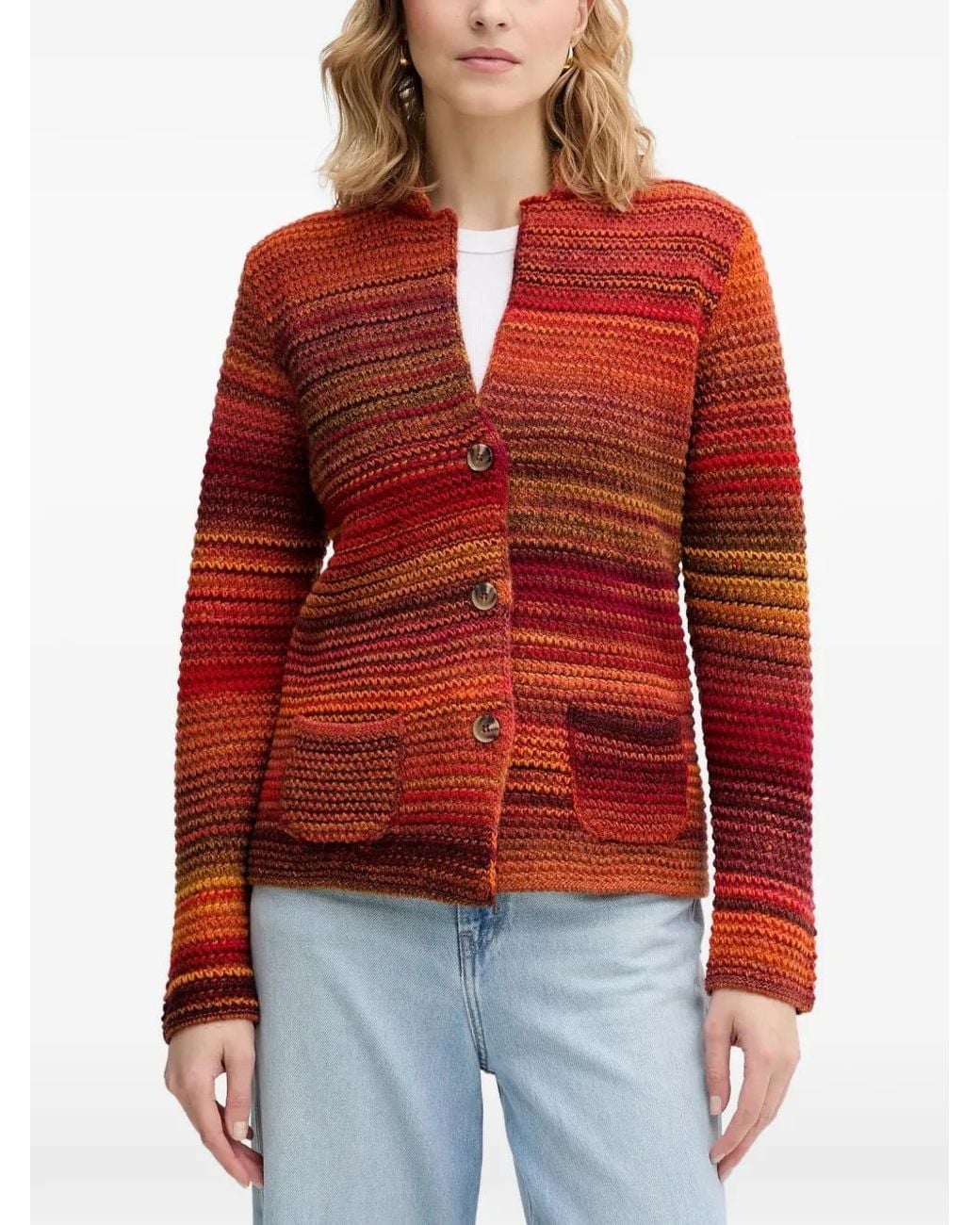 Benetton Red Cardigan En Maille À Rayures