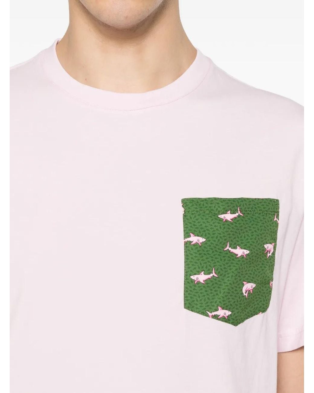Mc2 Saint Barth Pink T-Shirt Blanche À Poche À Imprimé Requin for men