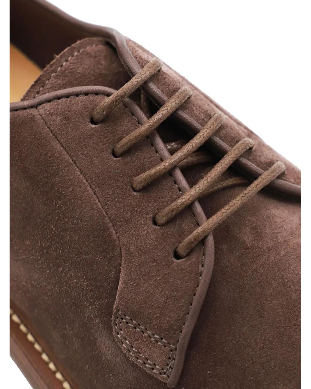Brunello Cucinelli Brown Suede Derby Shoes for men