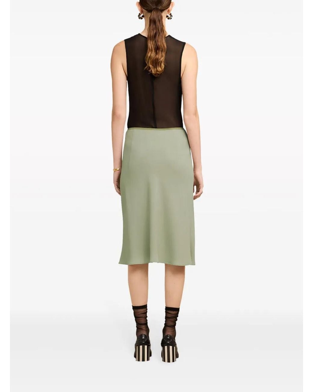 AMI Green Crepe Midi Skirt