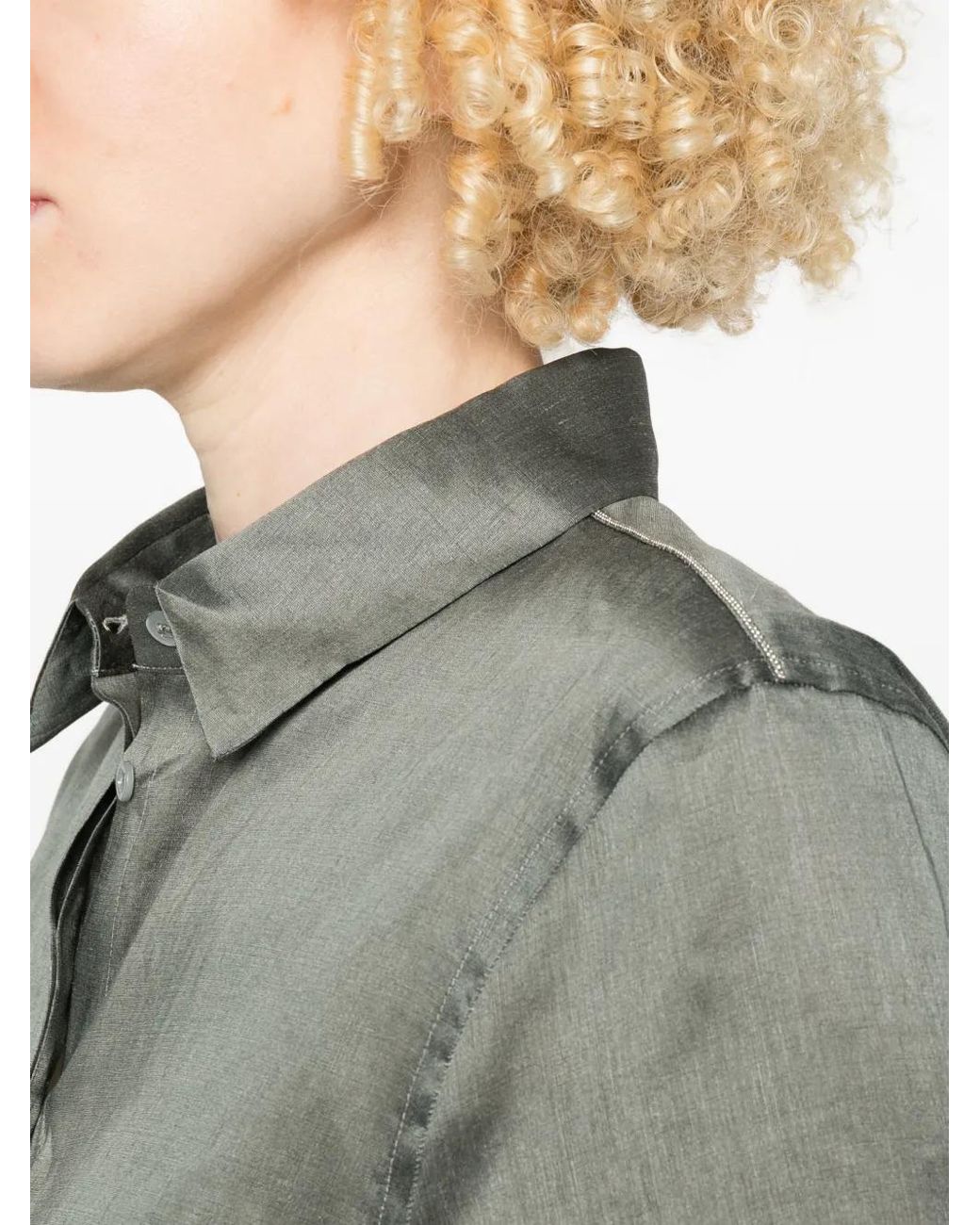 Peserico Gray Jewel-Trim Shirt