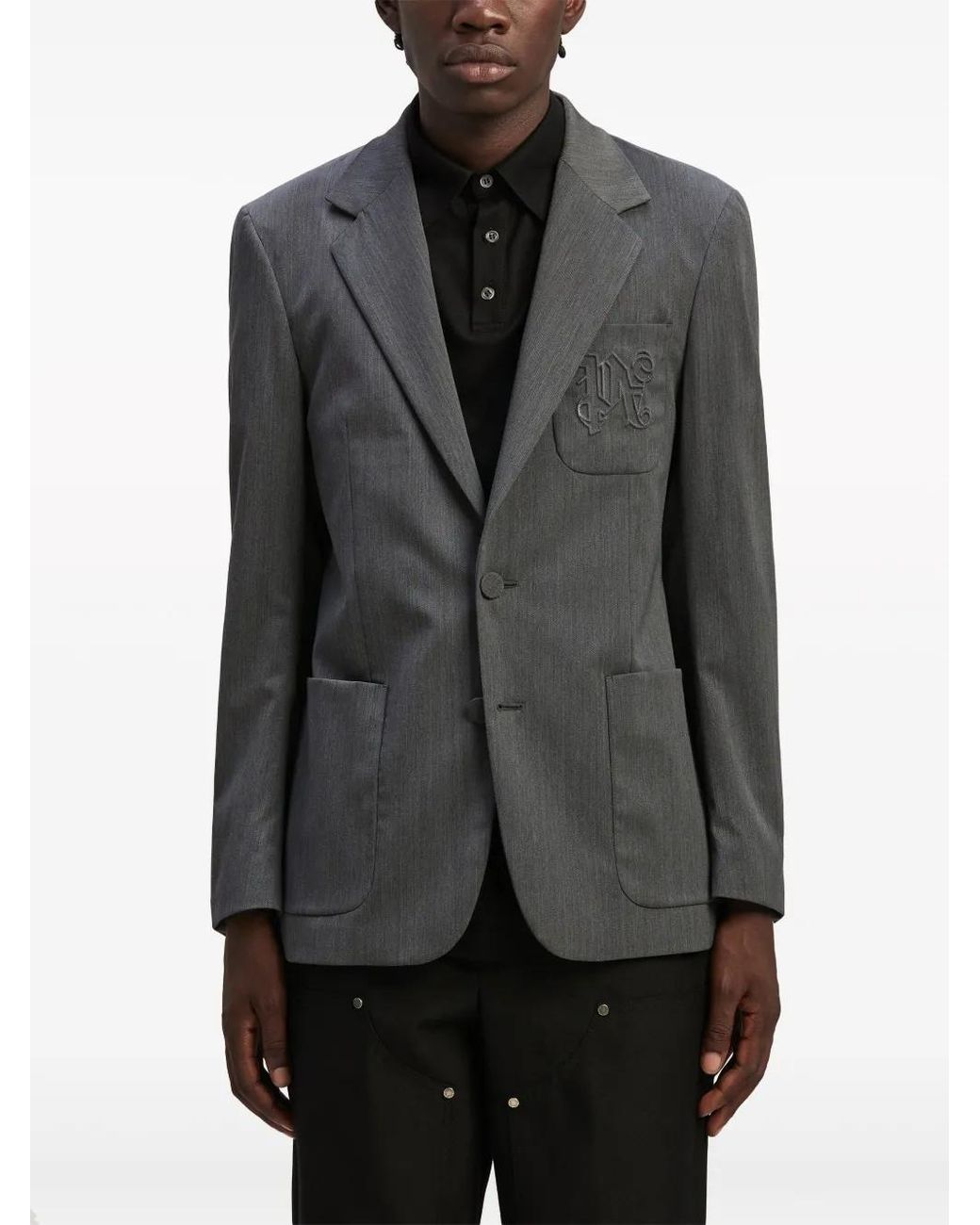 Palm Angels Black Logo-Embroidered Blazer