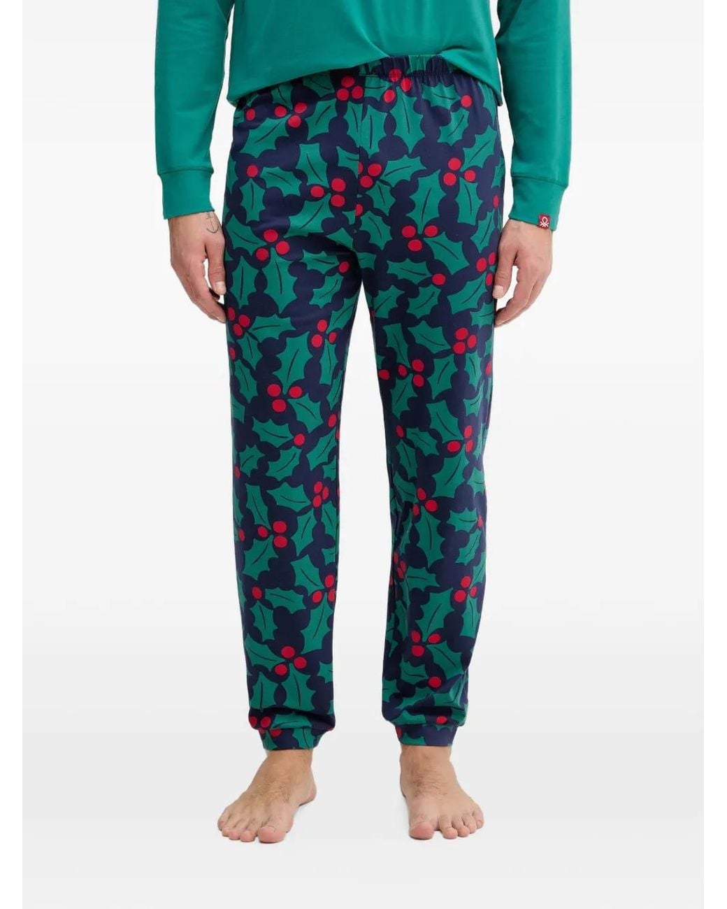 Benetton Blue Reindeer Graphic Christmas Pajamas for men