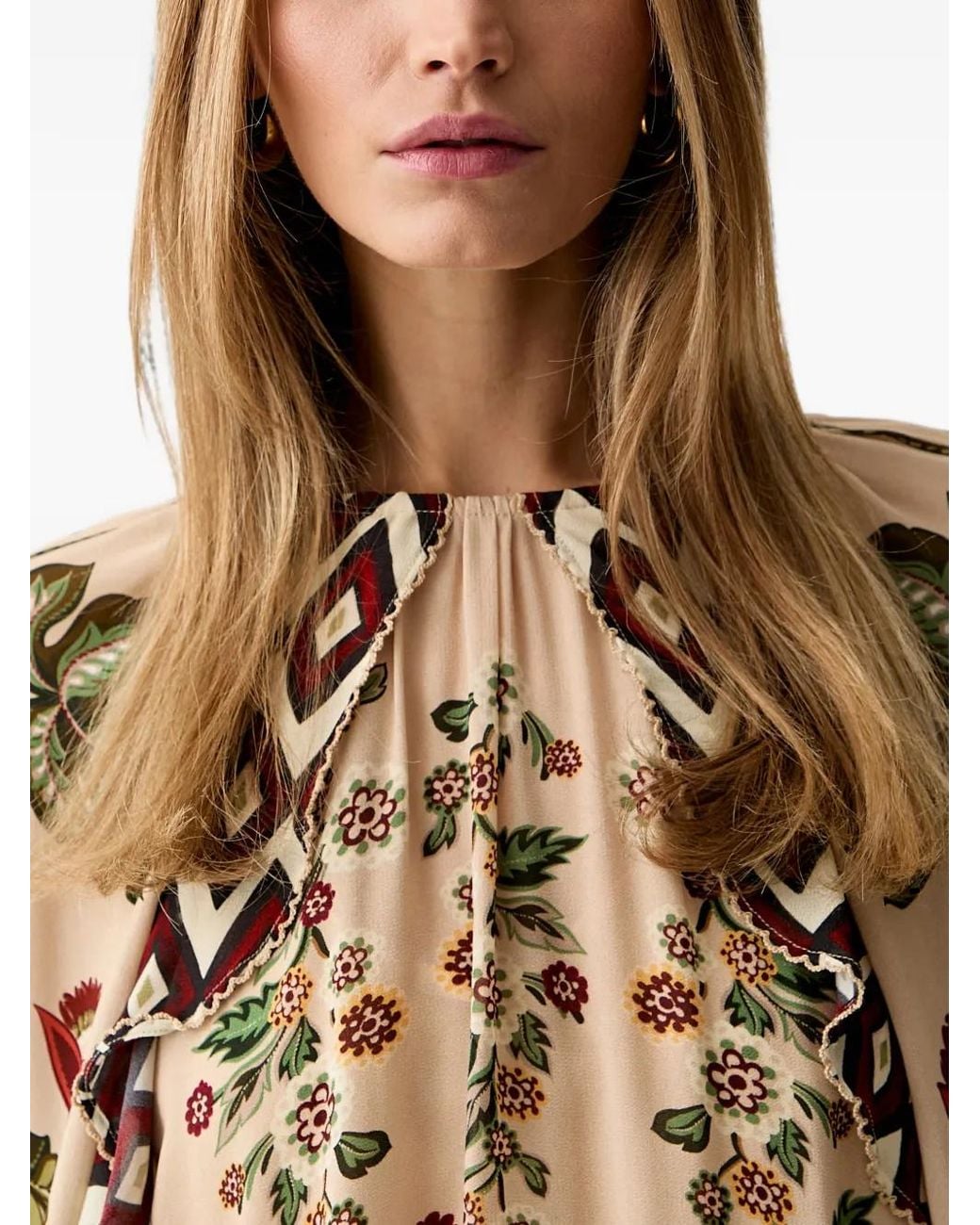 Farm Rio Brown Floral-Print Ruffled Blouse