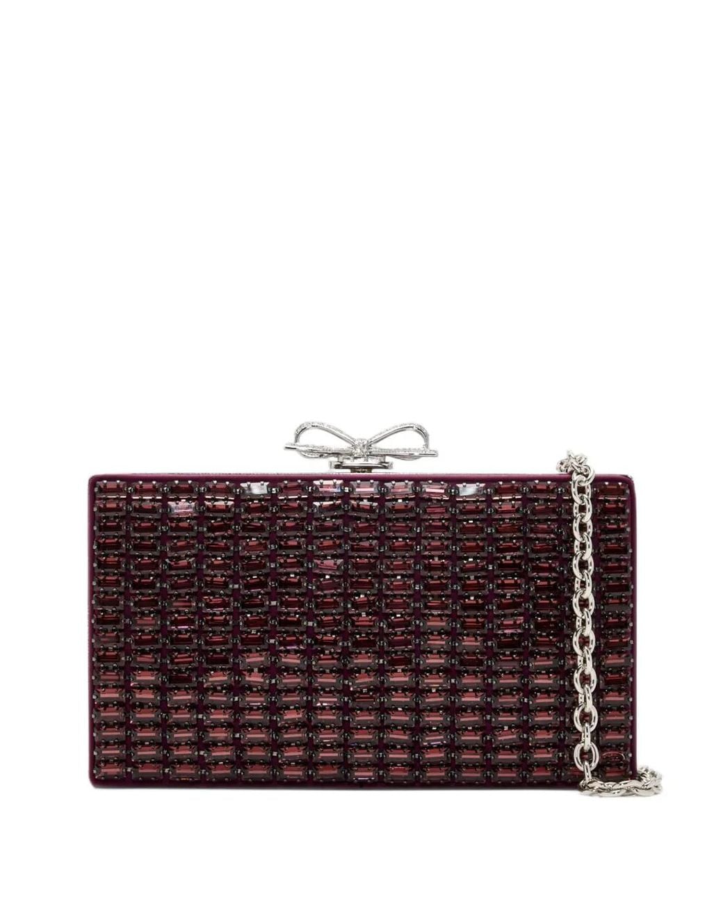 Self-Portrait Purple Burgundy Chainmail Clutch Bag