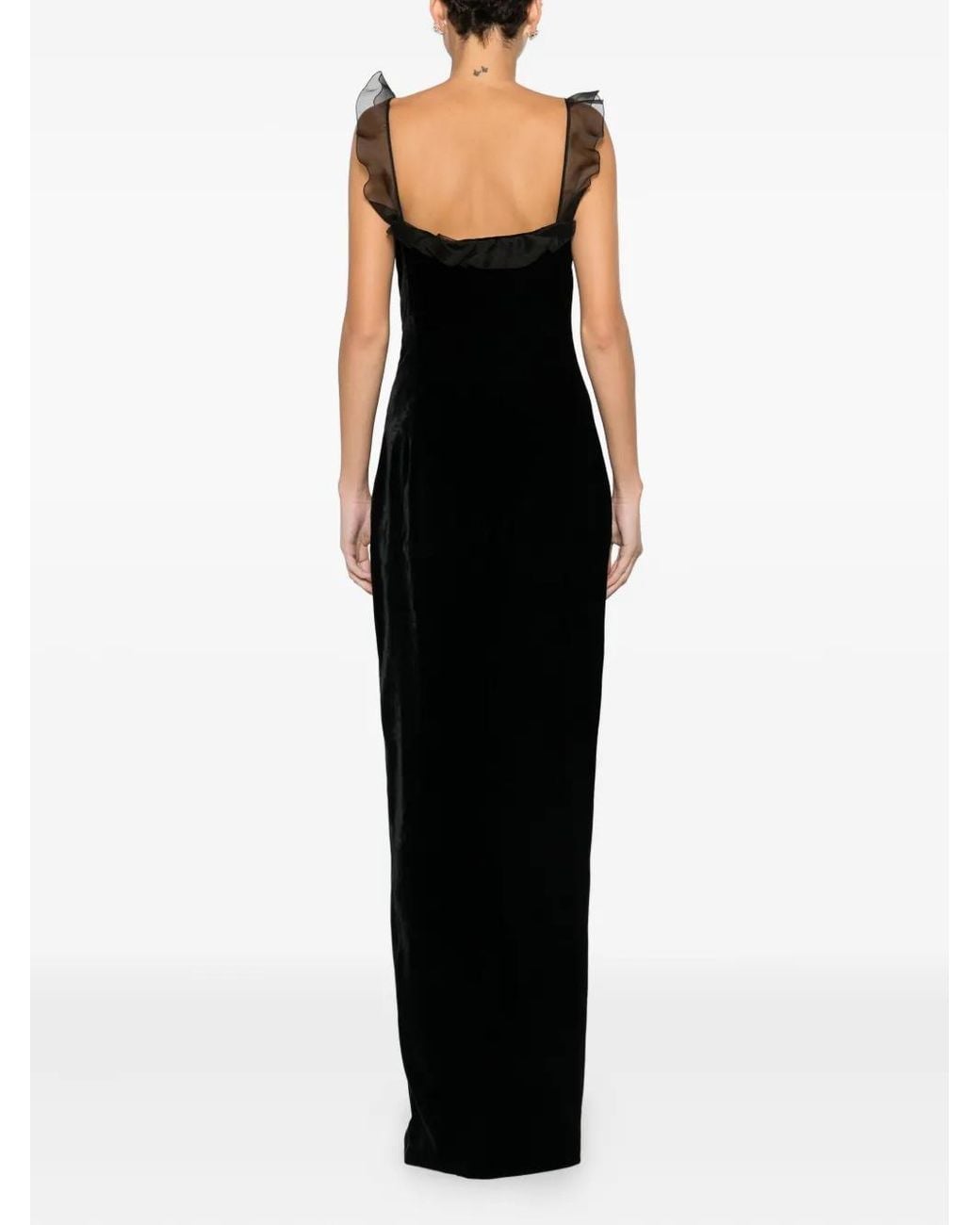 Alessandra Rich Black Lace-Detail Velvet Dress