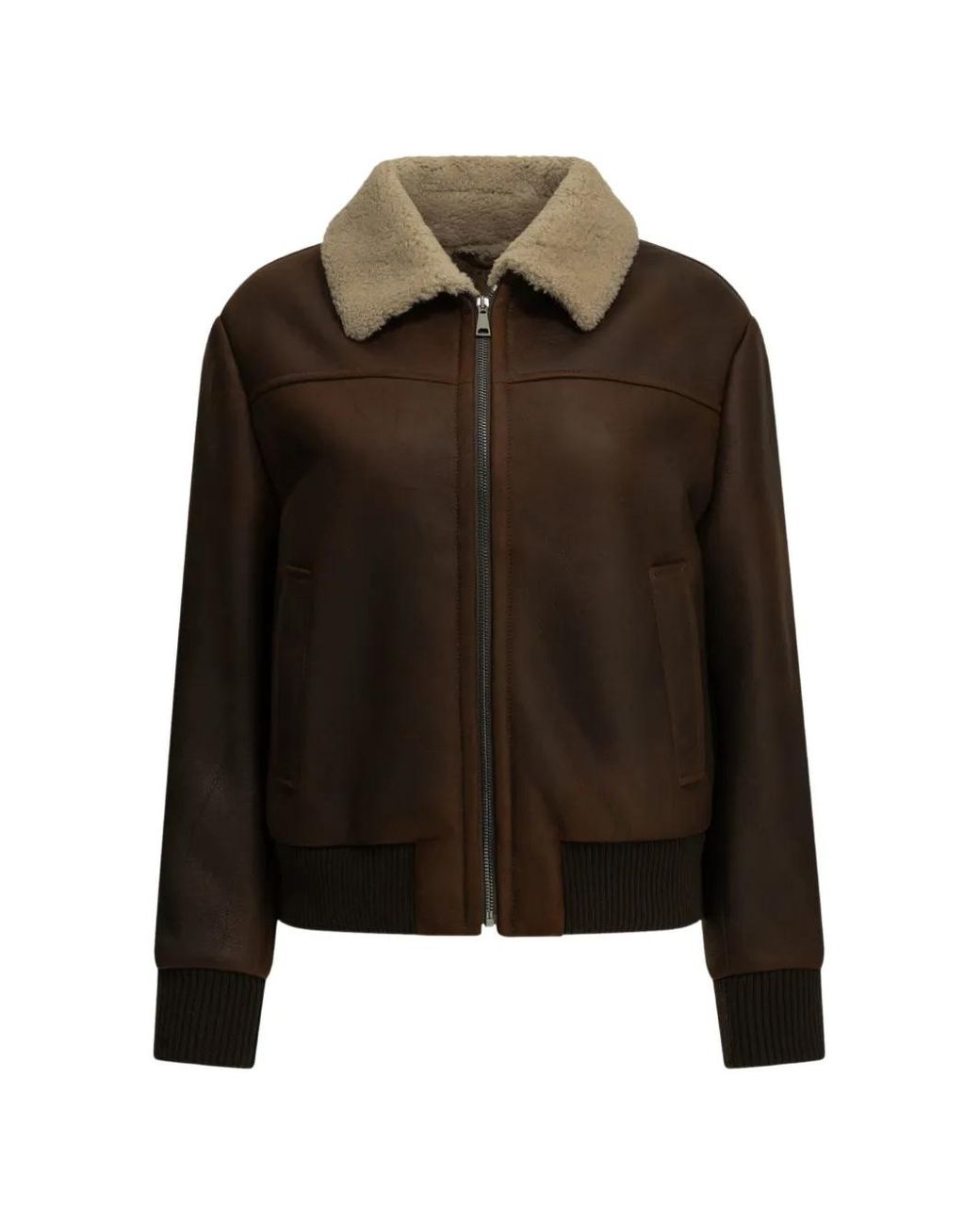 Semler Black Shearling-Collar Leather Coat