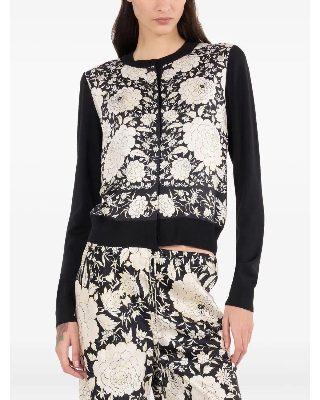 Roberto Cavalli Black Floral-Panel Cardigan