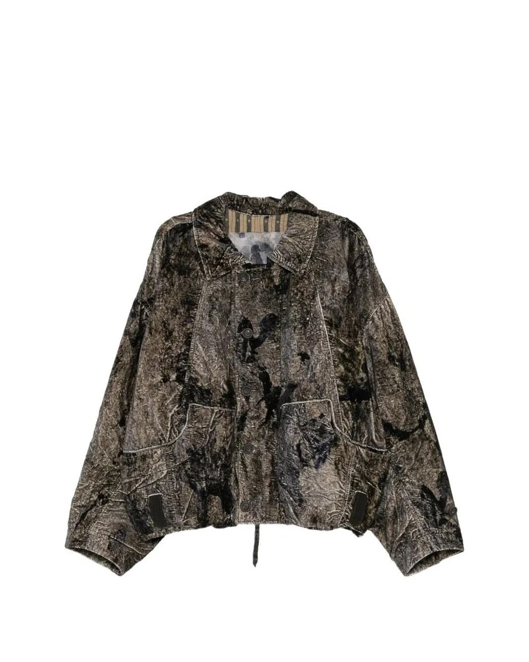 Ziggy Chen Brown Crinkled-Effect Abstract-Print Jacket for men