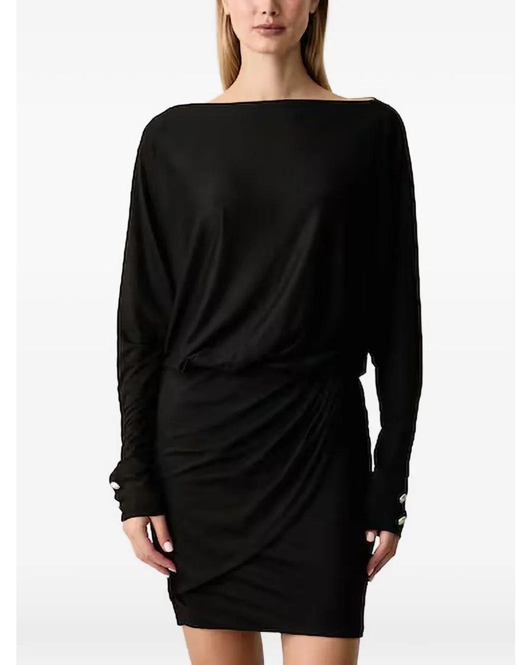 Guess Black Camryn Draped Boat-Neck Mini Dress