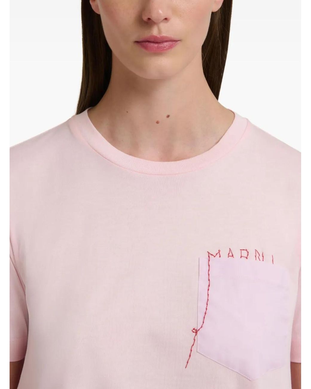 Marni Pink Cotton T-Shirt With Handstitched Logo