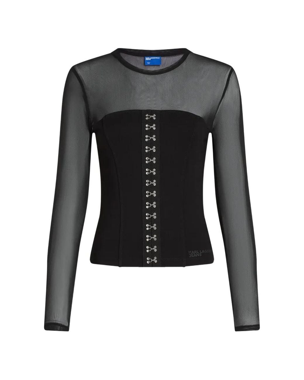Karl Lagerfeld Black Mesh-Panelled Hook-And-Eye Top