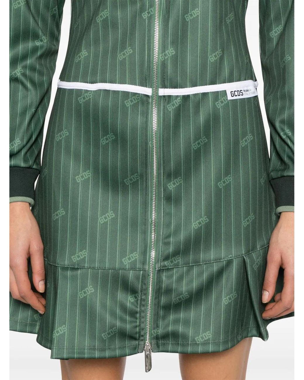 Gcds Green Pinstriped Zip-Up Mini Dress