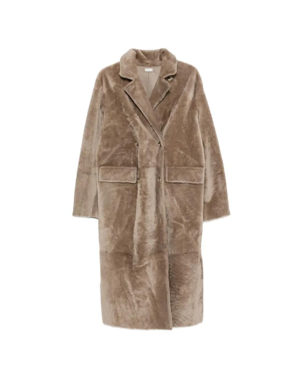 UTZON Natural Double-Breasted Reversible Shearling Coat