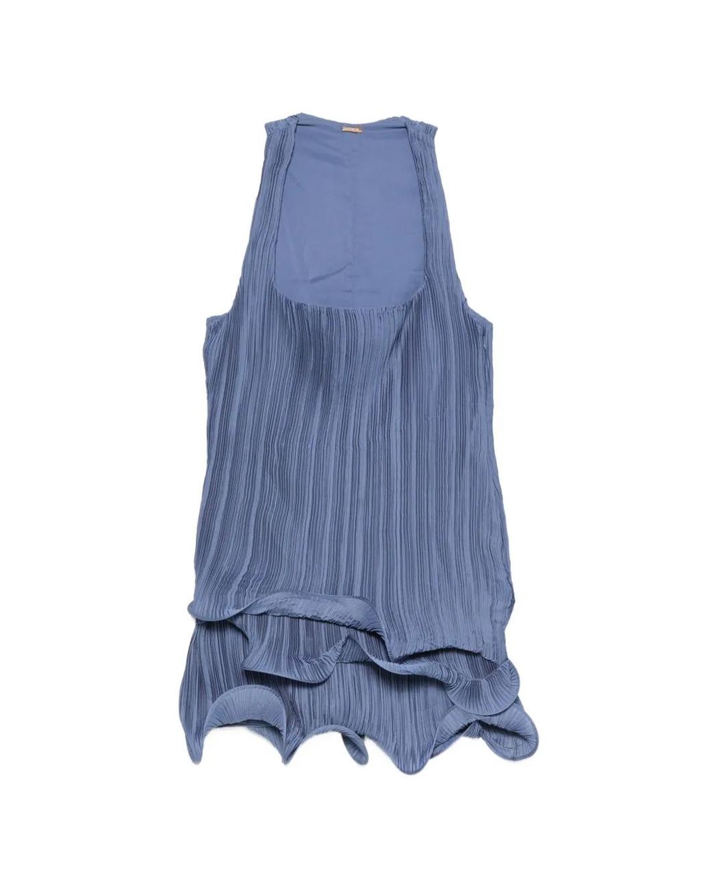 Cult Gaia Blue Marsa Plissé-Effect Ruffled Mini Dress
