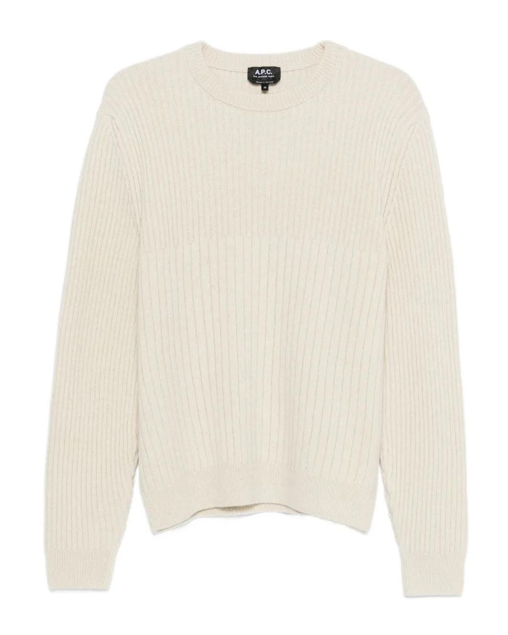 A.P.C. White Ribbed Crew-Neck Sweater for men