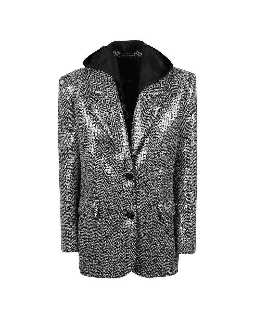 Pinko Gray Sequin-Embellished Herringbone Blazer