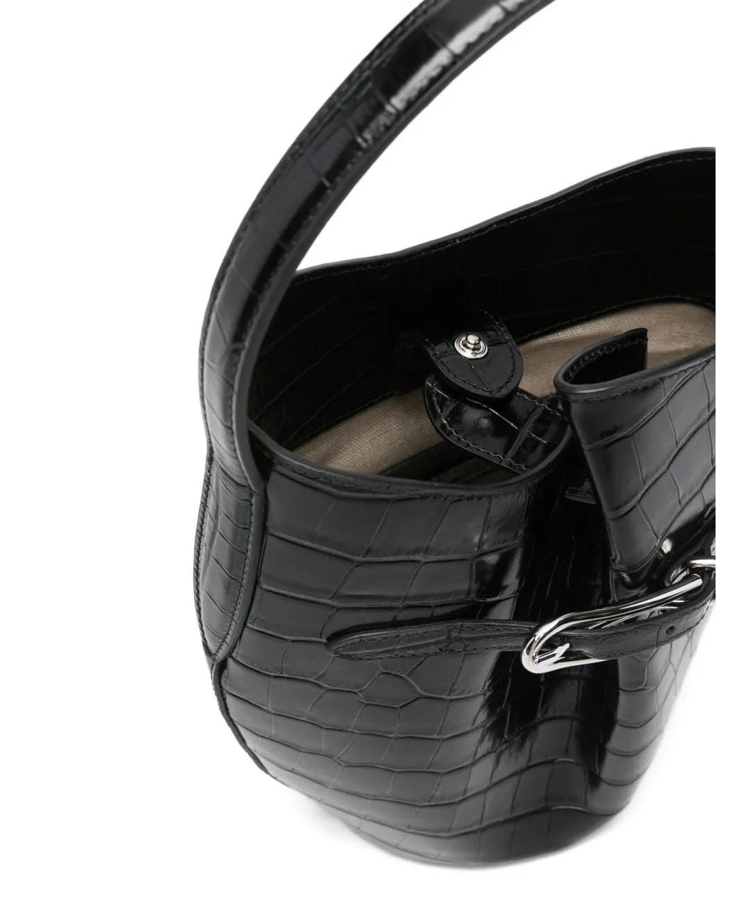Liffner Black Croc-Embossing Belted Bucket Bag