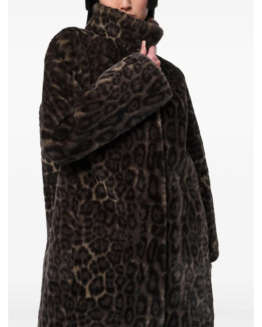 Apparis Black Leopard-Print Faux Fur Coat