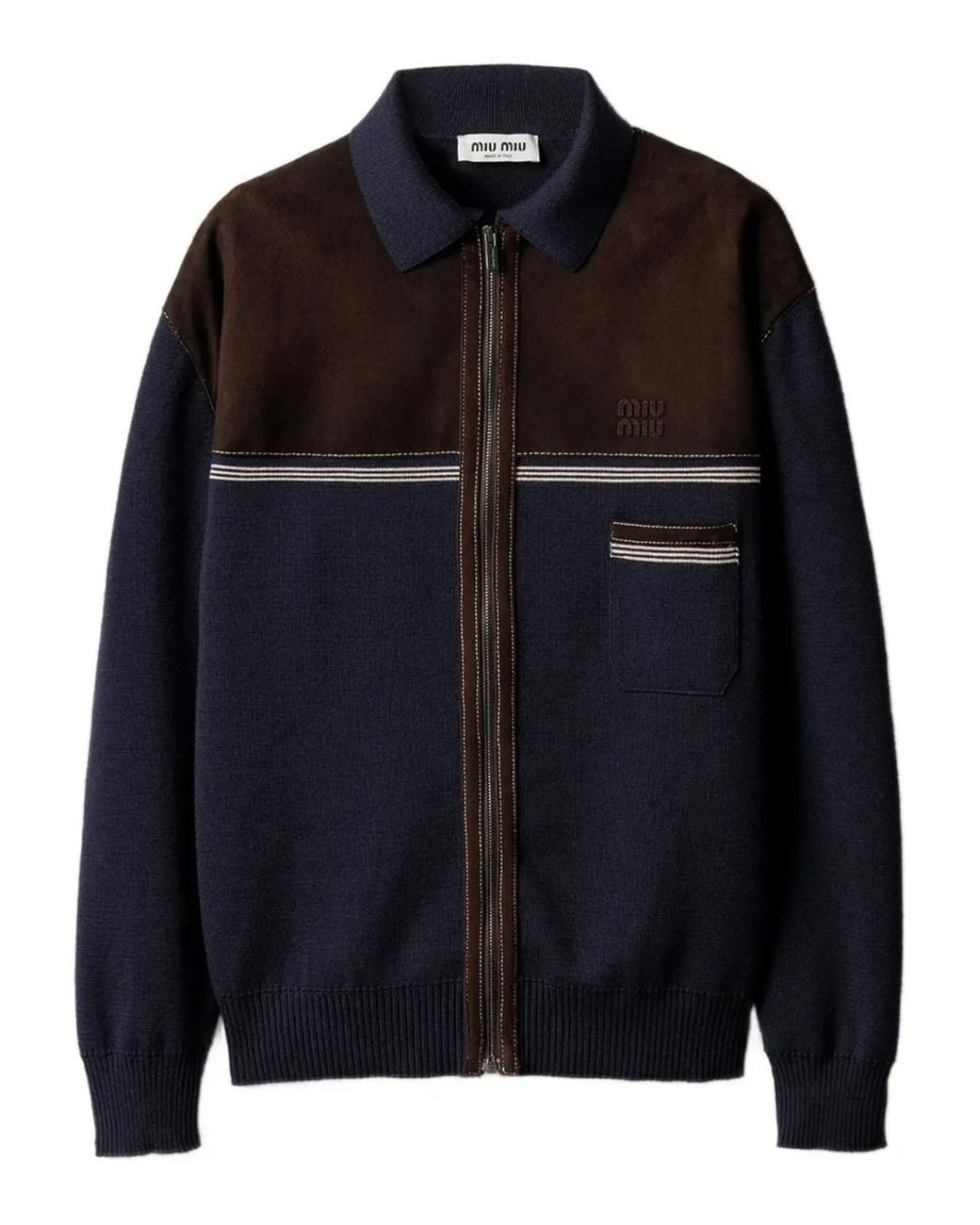 Miu Miu Black Wool Suede-Trim Cardigan