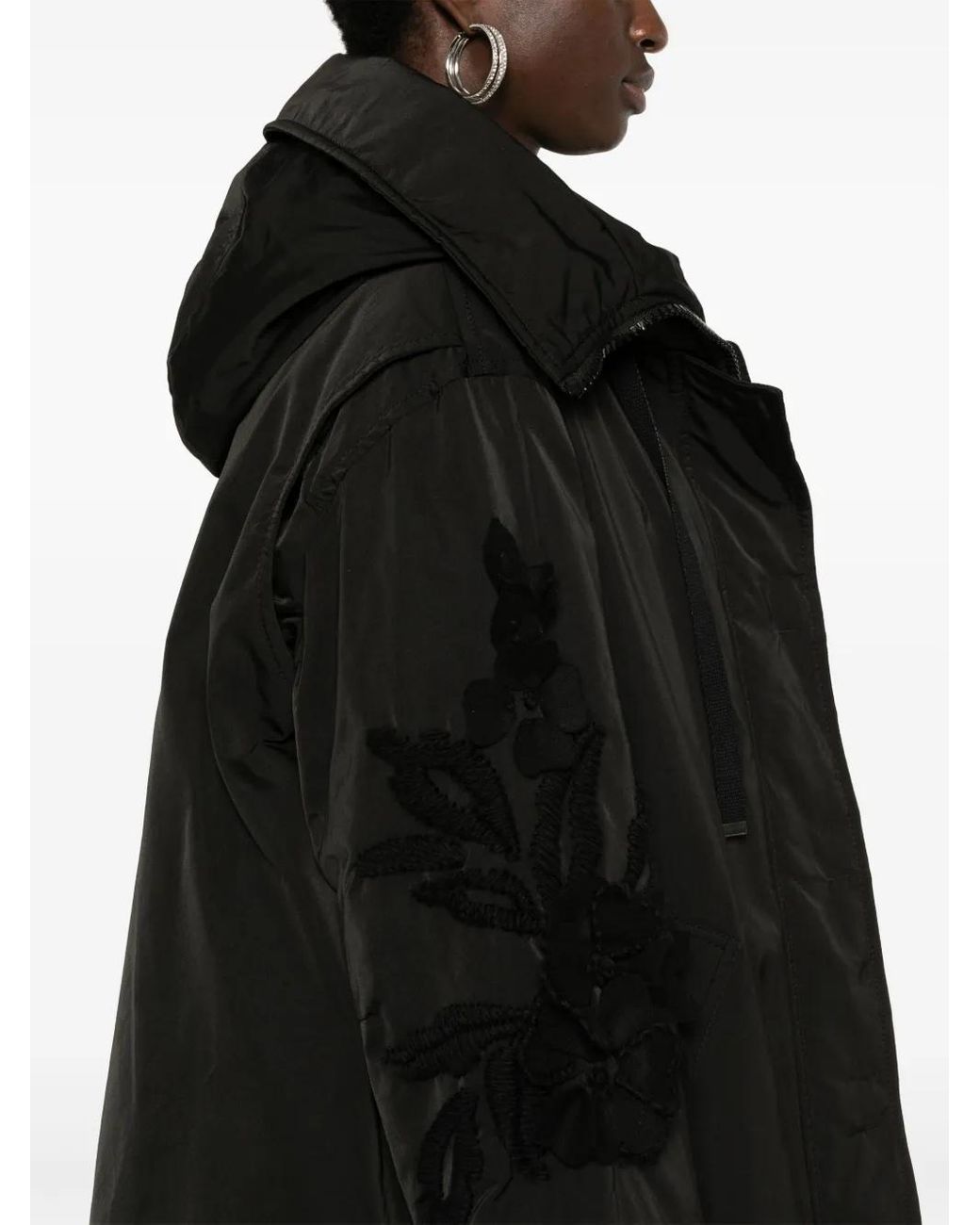 Ermanno Scervino Black Down Jacket With Floral Appliqué