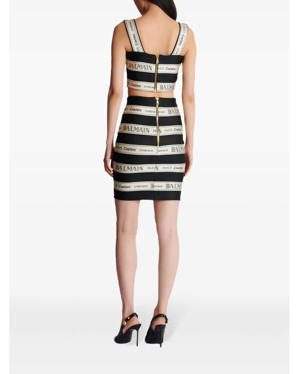 Balmain Black Striped Jacquard Short Skirt