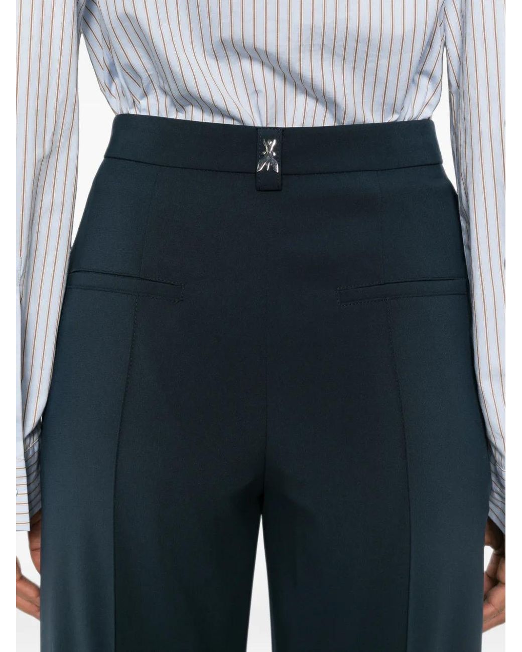 Patrizia Pepe Blue Logo-Plaque Straight-Leg Trousers