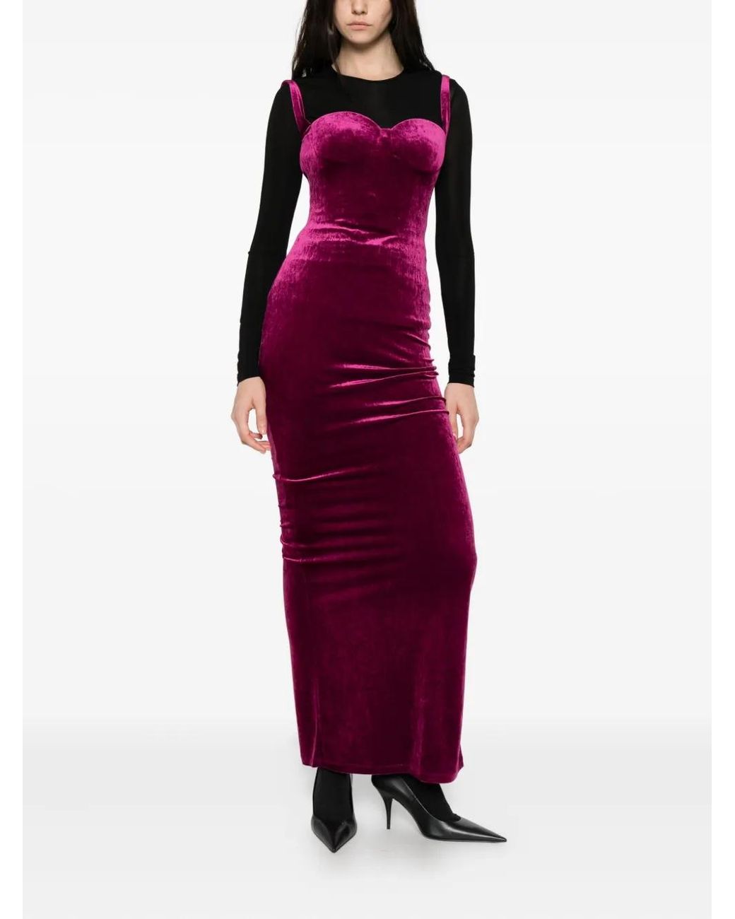 balenciaga pink velvet dress Turtle Neck Velvet Maxi Balenciaga Stretch Velvet Turtleneck Maxi Dress, $1,253 NET-A