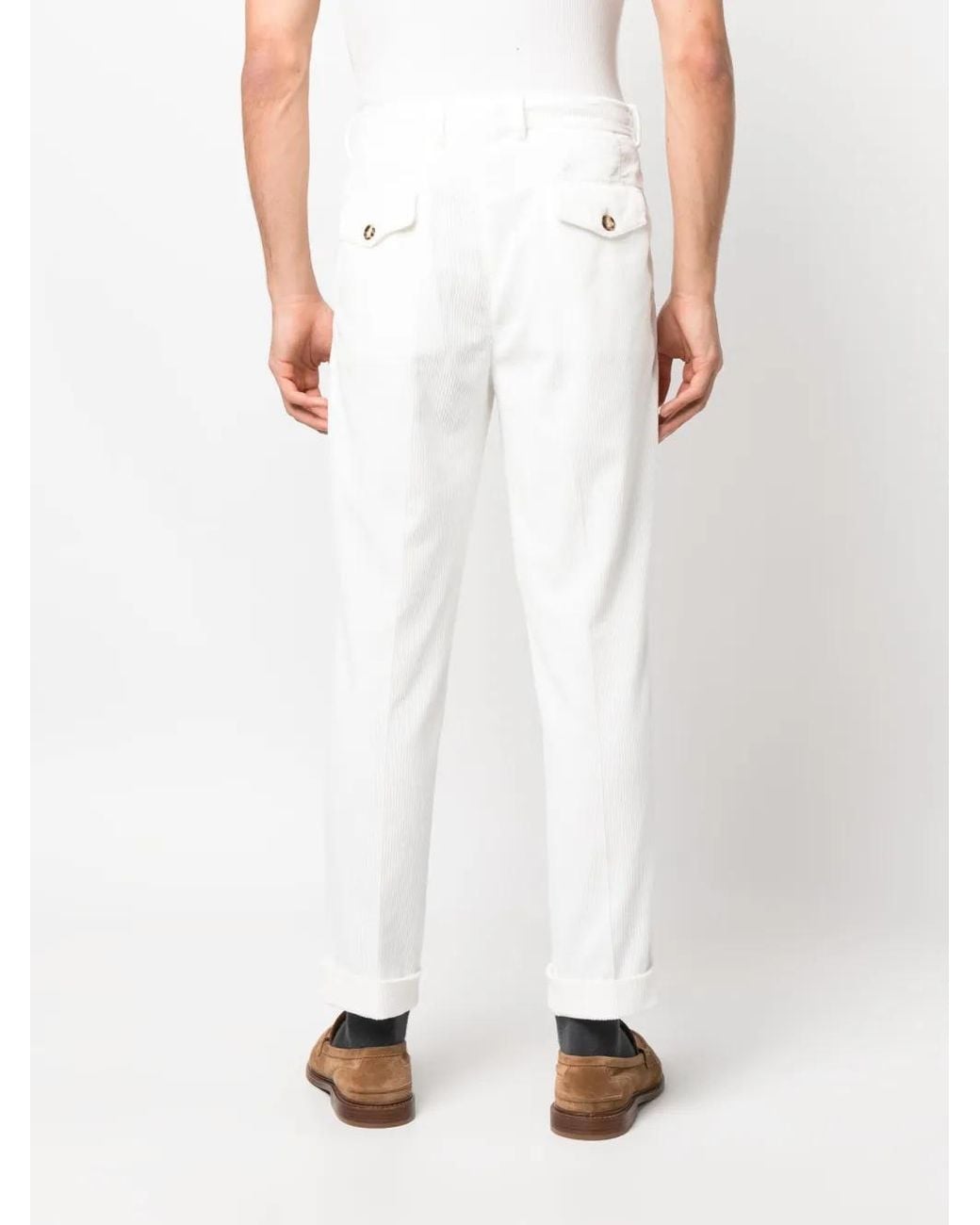 Brunello Cucinelli White Corduroy Straight-Leg Trousers for men