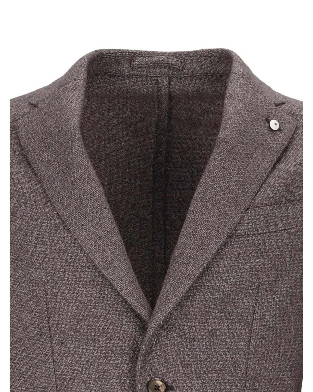 L.b.m. 1911 Brown Herringbone-Pattern Single-Breasted Blazer for men