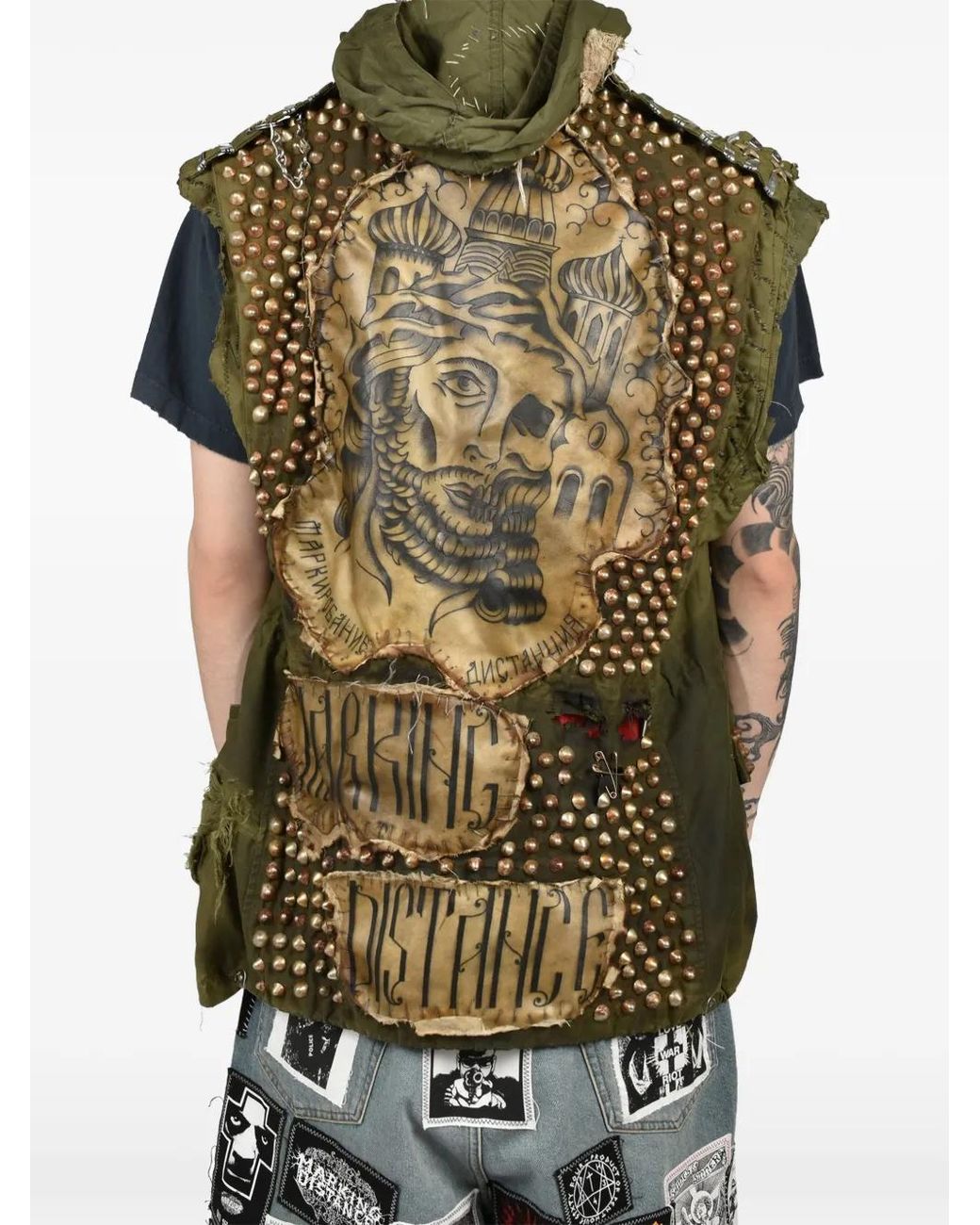 Marking Distance Green Gulag Patchwork Studded Gilet for men