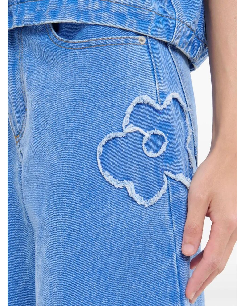 Marni Blue Embroidered Straight-Leg Jeans