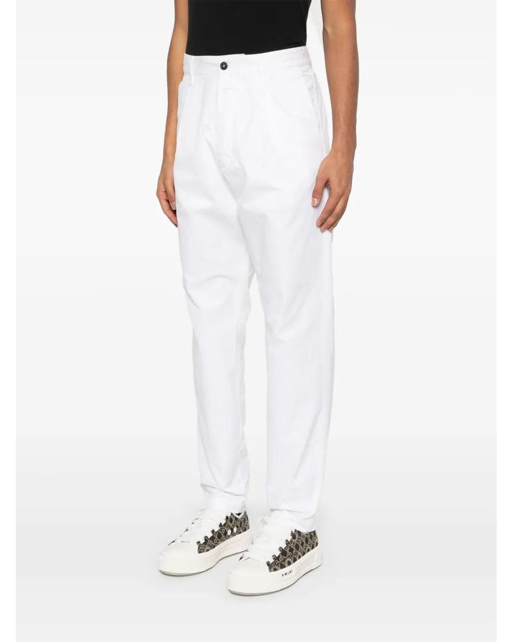 DSquared² White Pleated Cotton Trousers for men