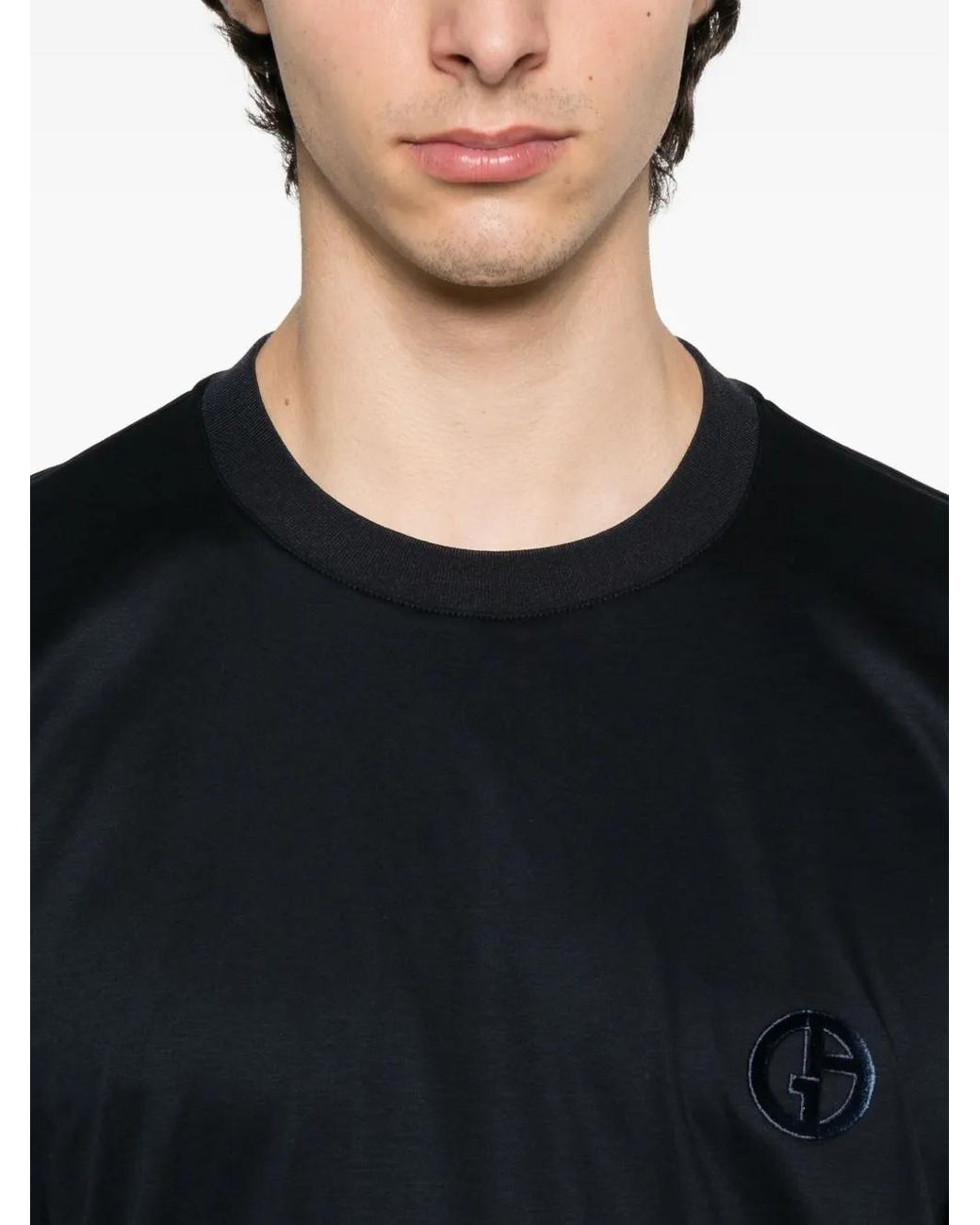 Giorgio Armani Black T-Shirt With Embroidered Logo for men