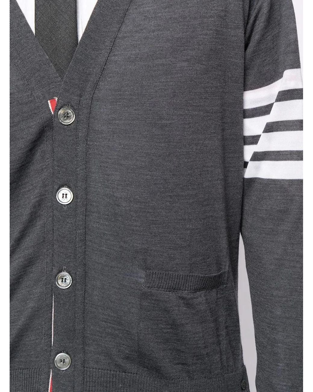 Thom Browne Gray 4-Bar V-Neck Merino Cardigan for men