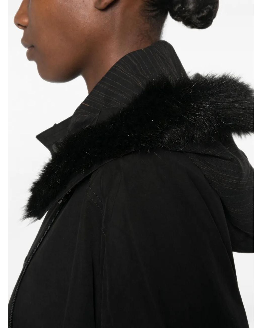 Kiko Kostadinov Black Bittern Faux-Fur Trim Hooded Poncho