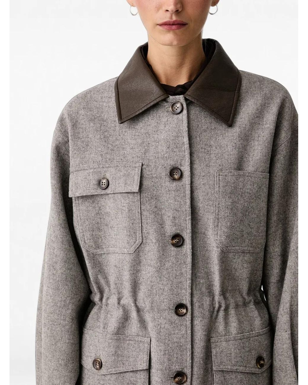 ELEH Gray Button-Fastening Single-Breasted Coat