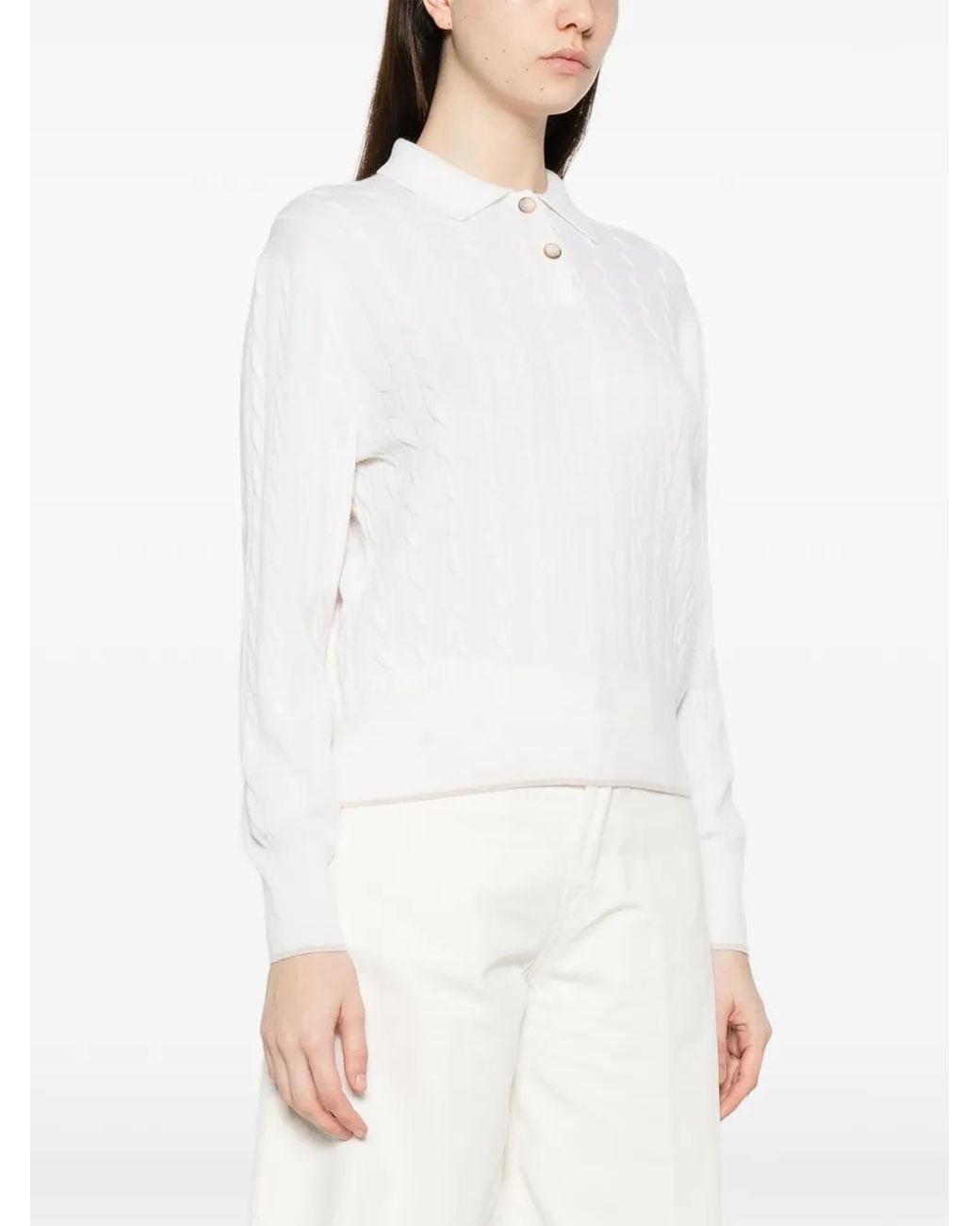 Gran Sasso White Cable-Knit Buttoned Sweater