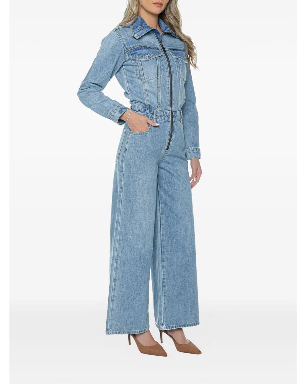 One Teaspoon Blue Charli Zip-Front Jumpsuit