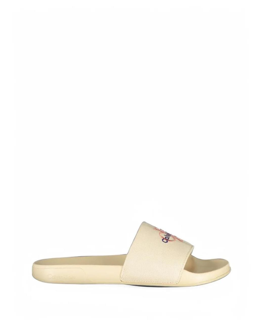Calvin Klein White Logo-Embroidered Pool Slides