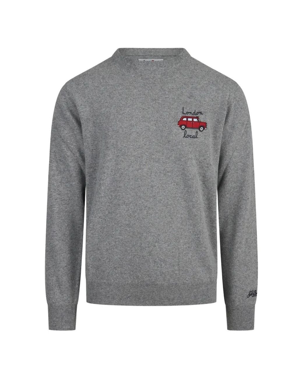 Mc2 Saint Barth Gray Pull Heron À Col Ras Du Cou Et Broderie for men
