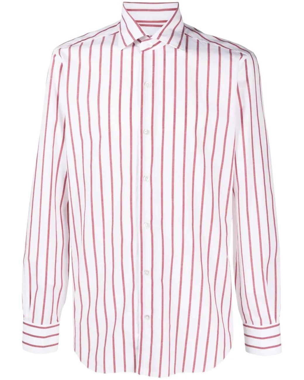 Barba Napoli Pink Stripe-Print Cotton Shirt for men